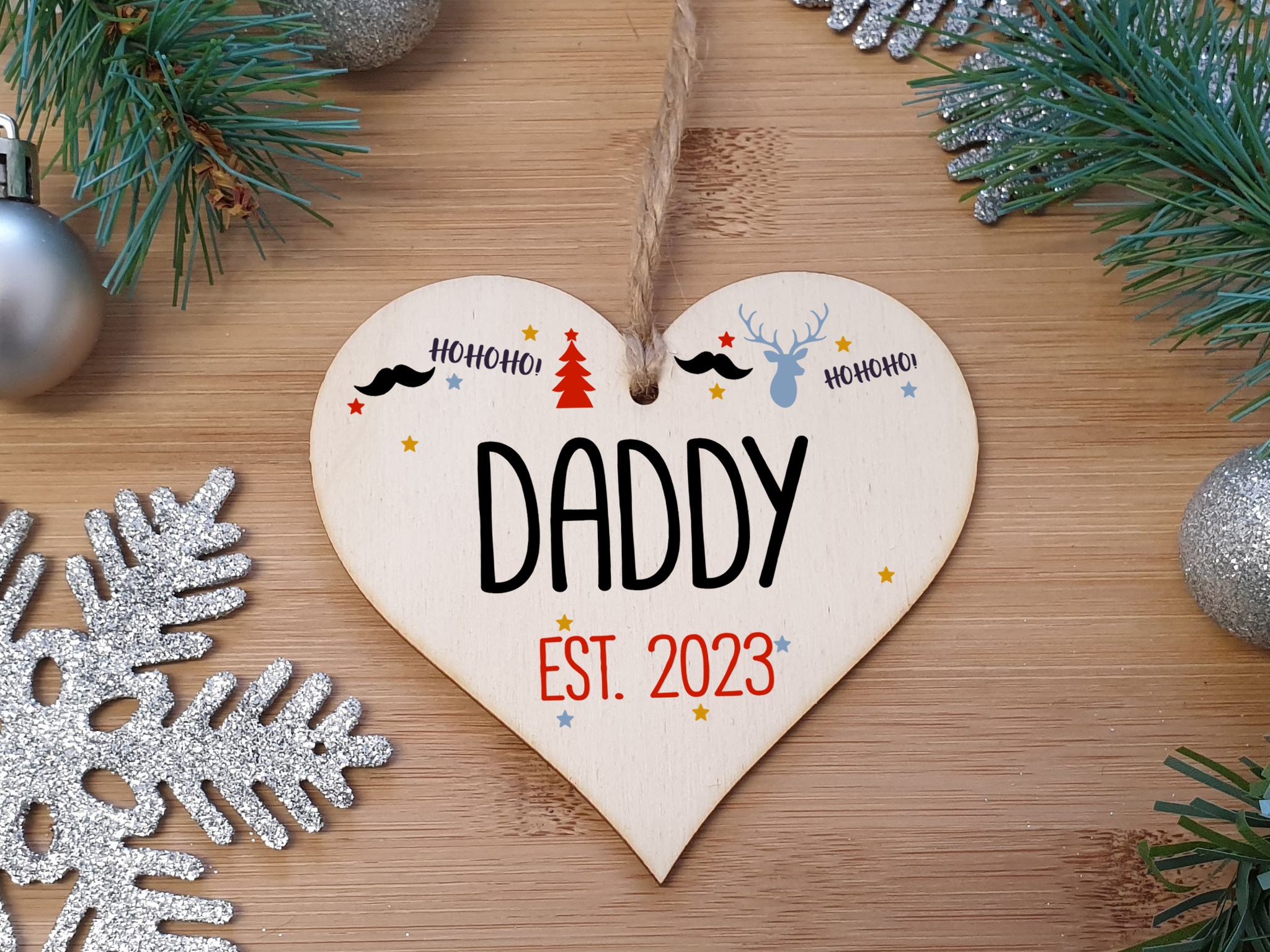 Handmade Christmas Hanging Wooden Heart Plaque Decoration Gift perfect for new dads fathers parents newborns 2022