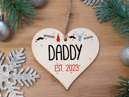Handmade Christmas Hanging Wooden Heart Plaque Decoration Gift perfect for new dads fathers parents newborns 2022