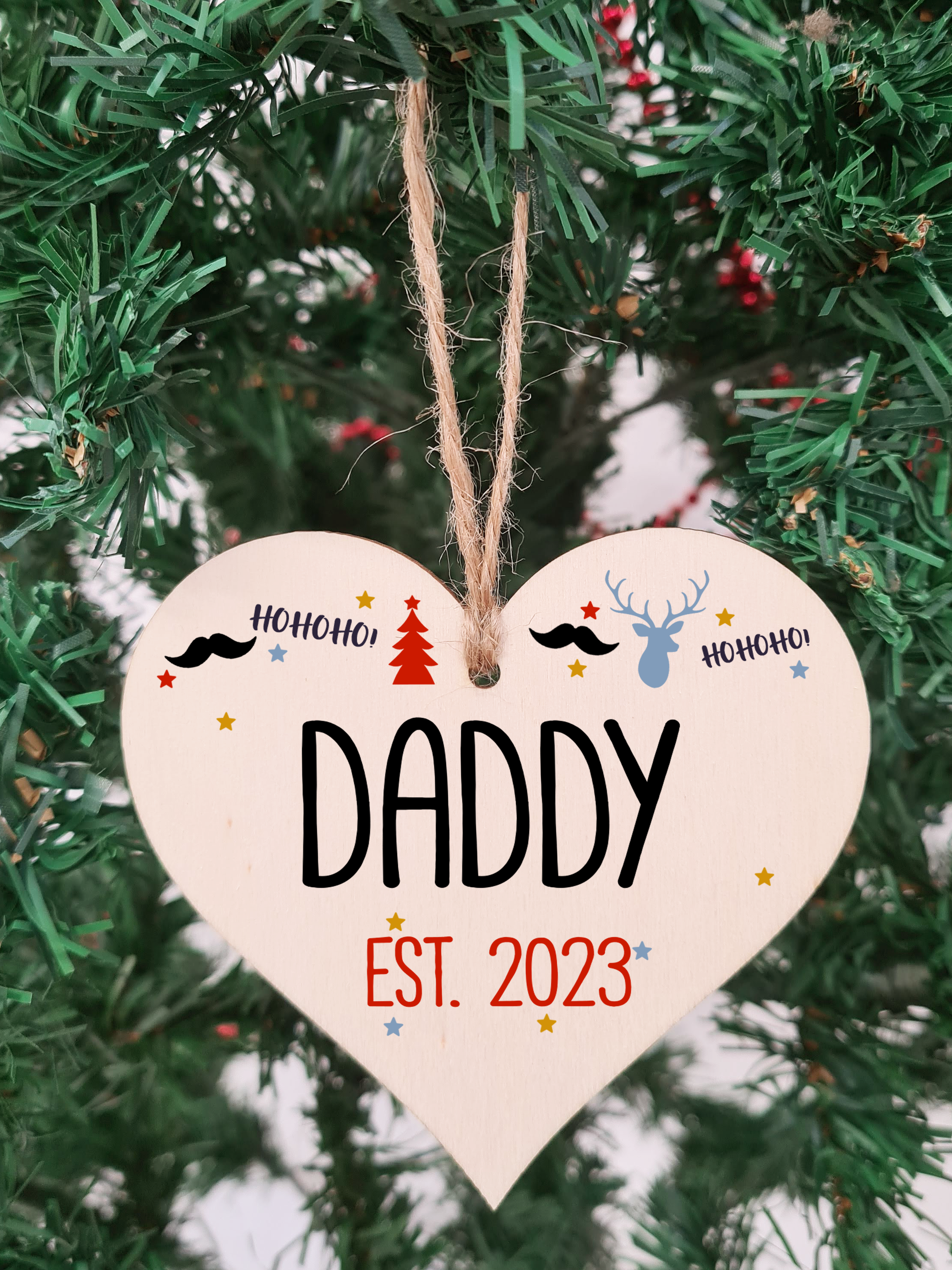Handmade Christmas Hanging Wooden Heart Plaque Decoration Gift perfect for new dads fathers parents newborns 2022