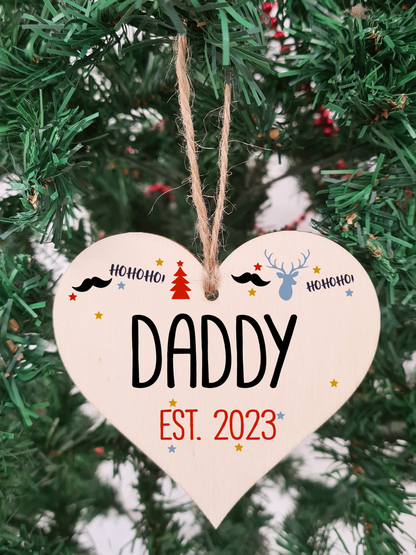 Handmade Christmas Hanging Wooden Heart Plaque Decoration Gift perfect for new dads fathers parents newborns 2022
