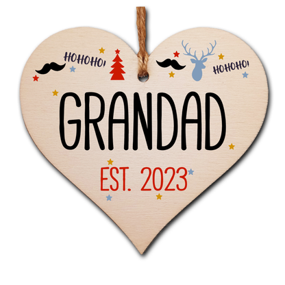 Handmade Christmas Hanging Wooden Heart Plaque Decoration Gift perfect grandads grandparents newborns 2022
