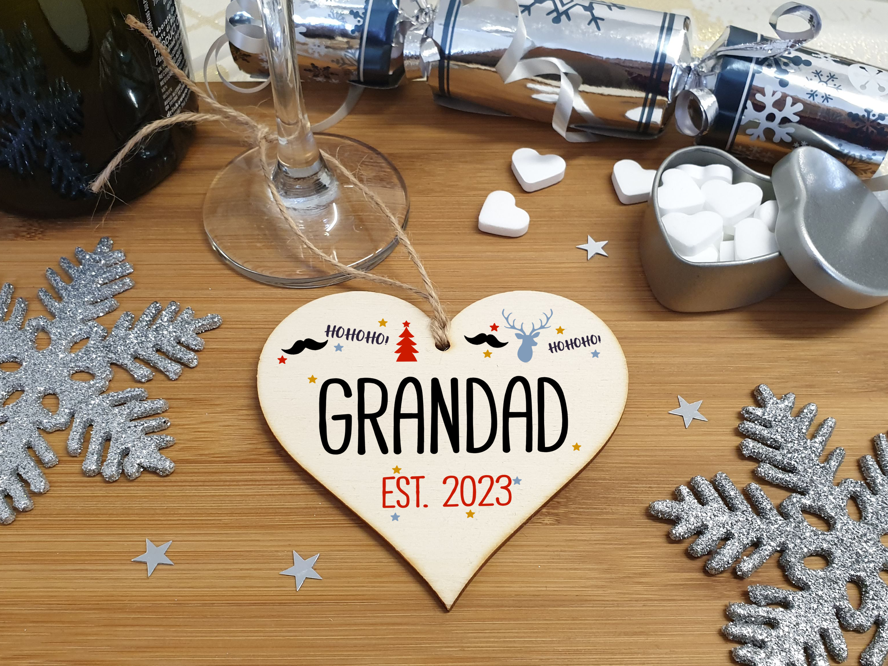 Handmade Christmas Hanging Wooden Heart Plaque Decoration Gift perfect grandads grandparents newborns 2022