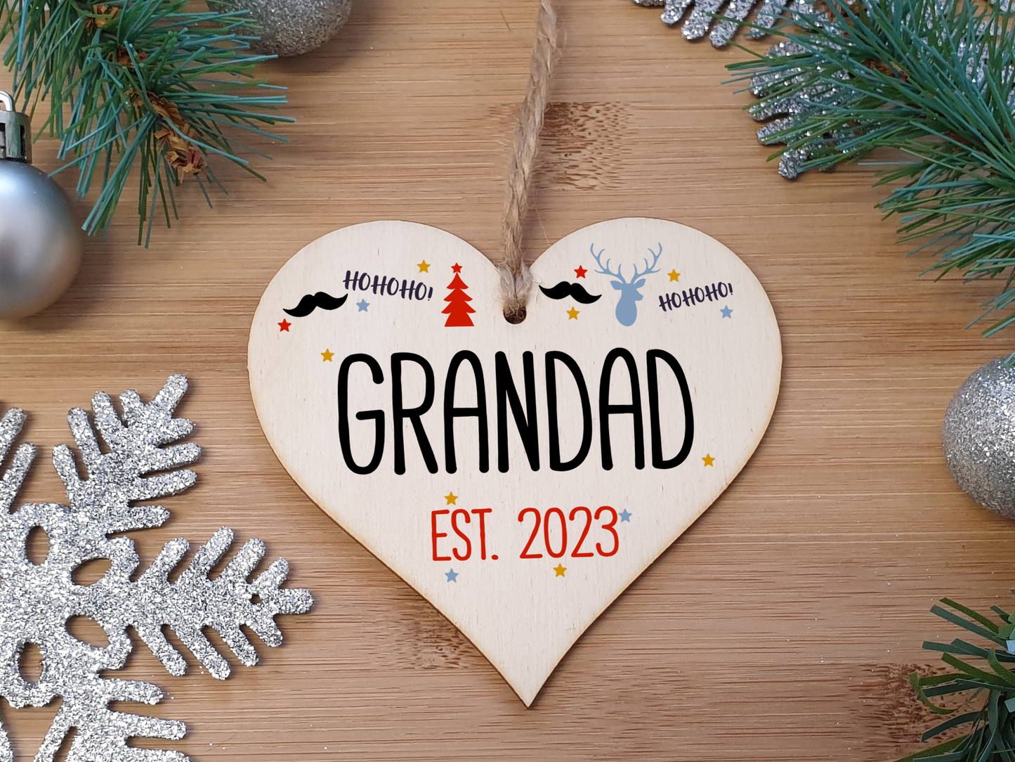Handmade Christmas Hanging Wooden Heart Plaque Decoration Gift perfect grandads grandparents newborns 2022