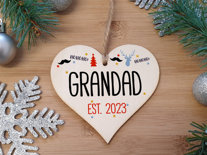 Handmade Christmas Hanging Wooden Heart Plaque Decoration Gift perfect grandads grandparents newborns 2022