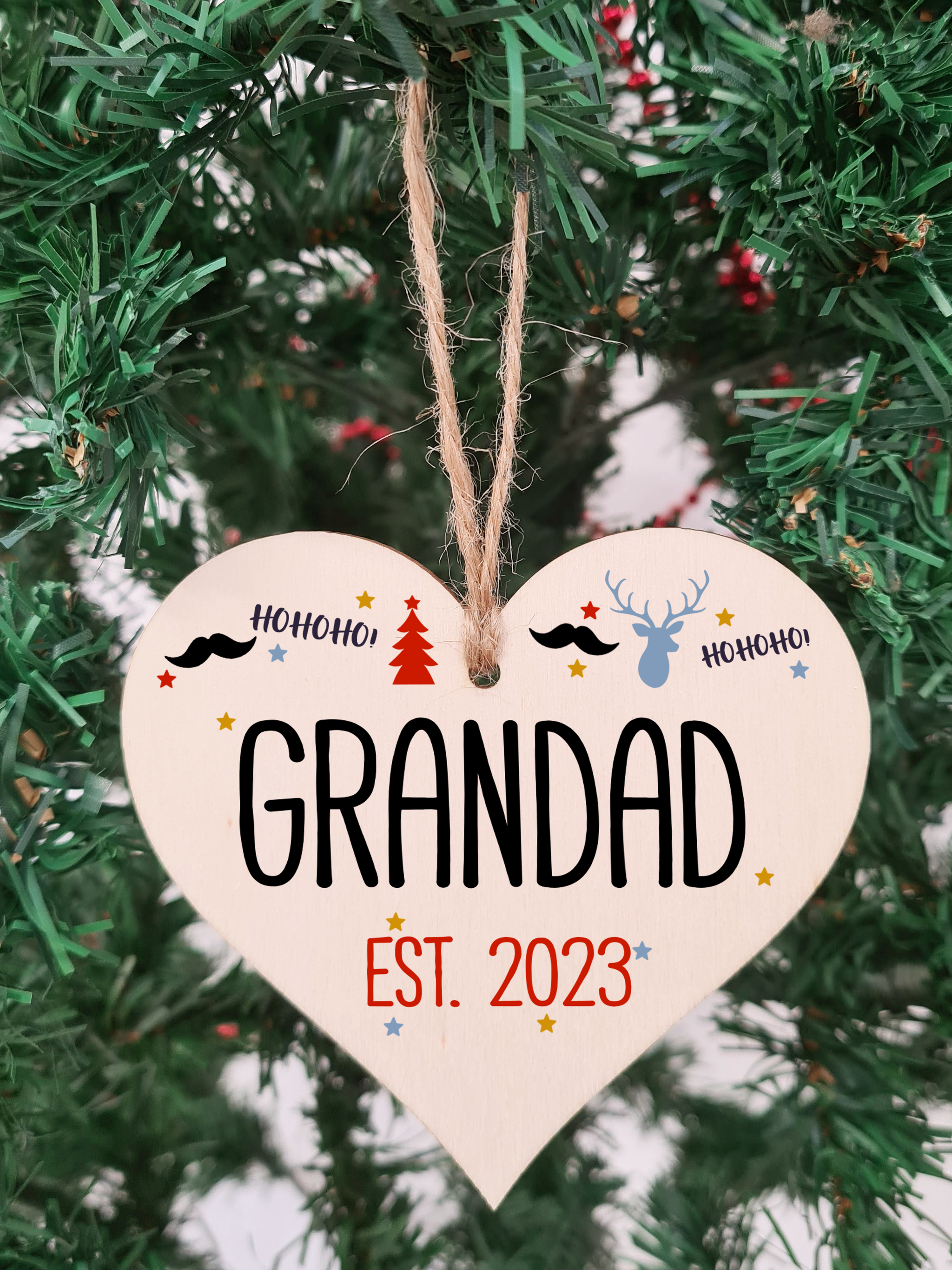Handmade Christmas Hanging Wooden Heart Plaque Decoration Gift perfect grandads grandparents newborns 2022