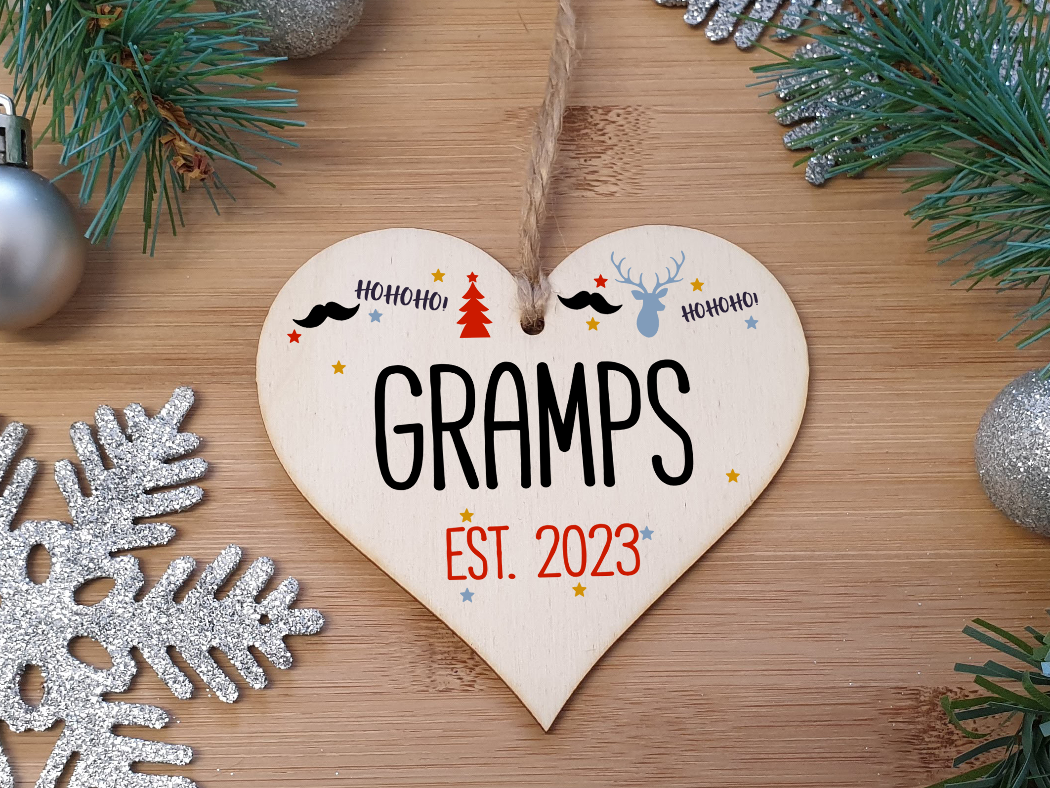 Handmade Christmas Hanging Wooden Heart Plaque Decoration Gift perfect gramps grandparents newborns 2022