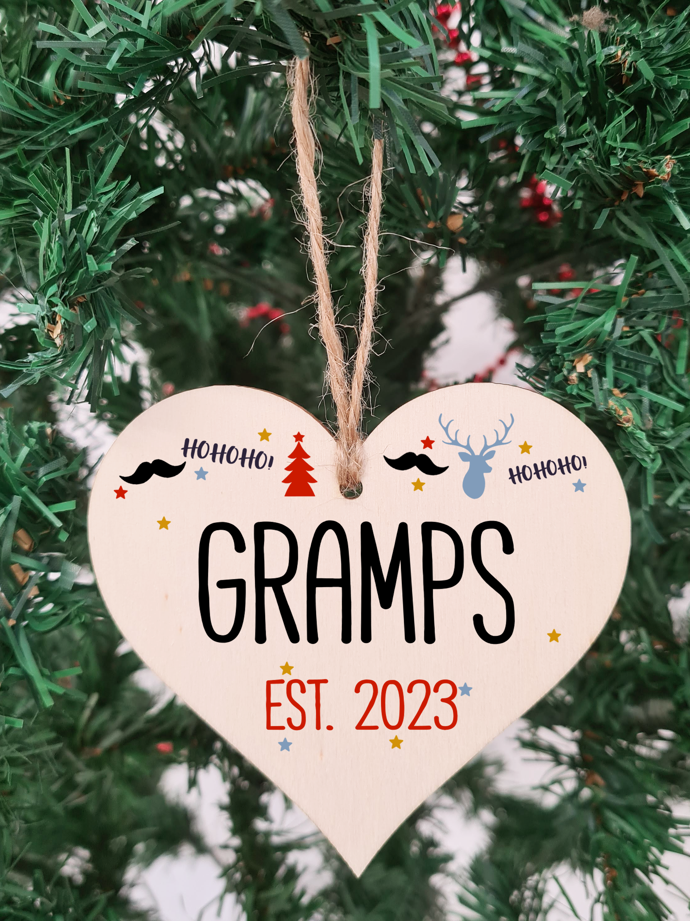 Handmade Christmas Hanging Wooden Heart Plaque Decoration Gift perfect gramps grandparents newborns 2022