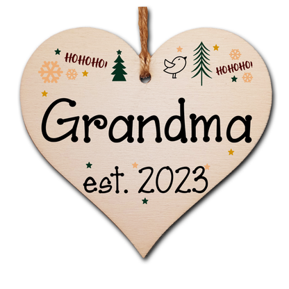 Handmade Christmas Hanging Wooden Heart Plaque Decoration Gift perfect grandmas grandparents newborns 2022