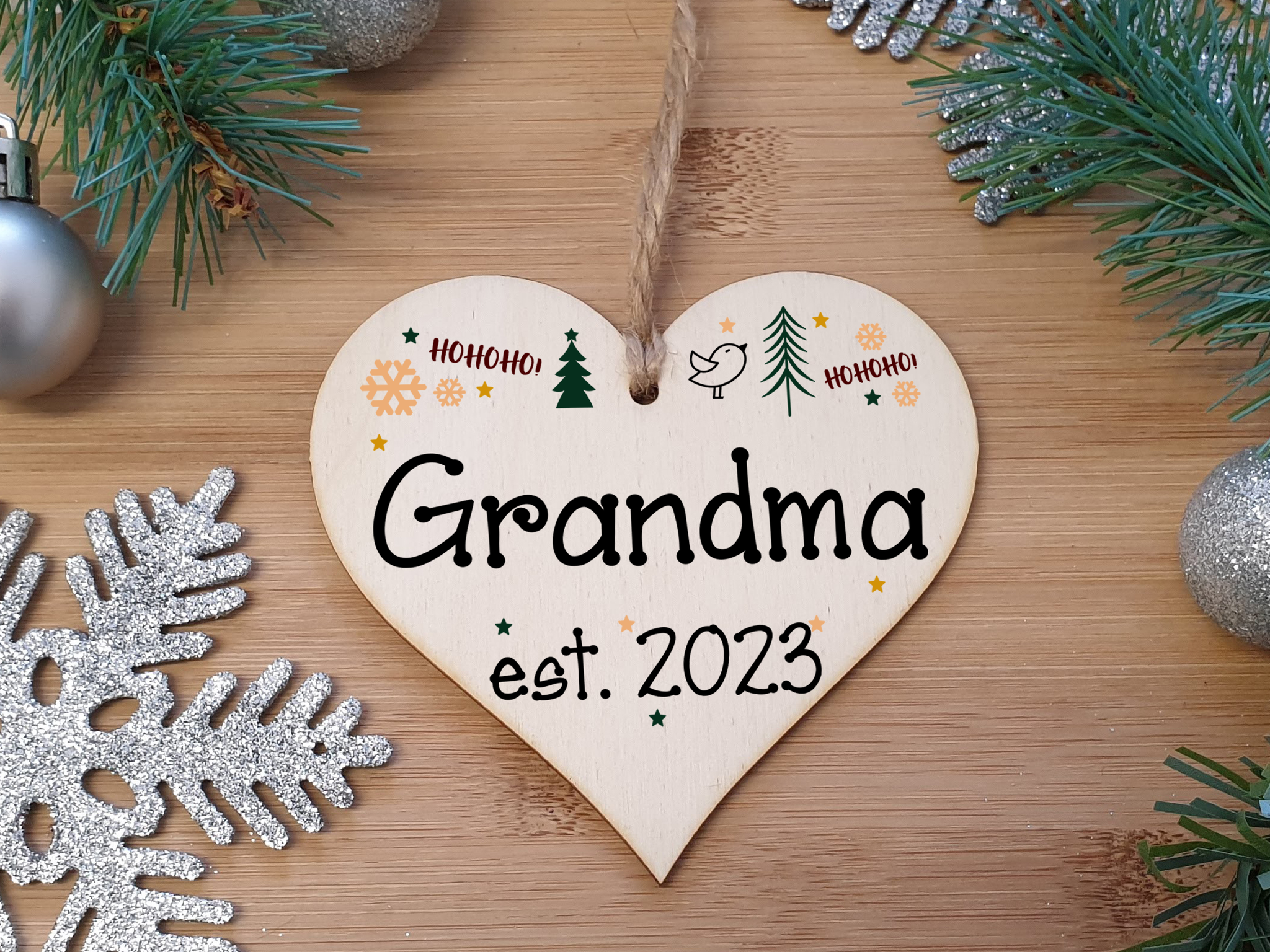 Handmade Christmas Hanging Wooden Heart Plaque Decoration Gift perfect grandmas grandparents newborns 2022