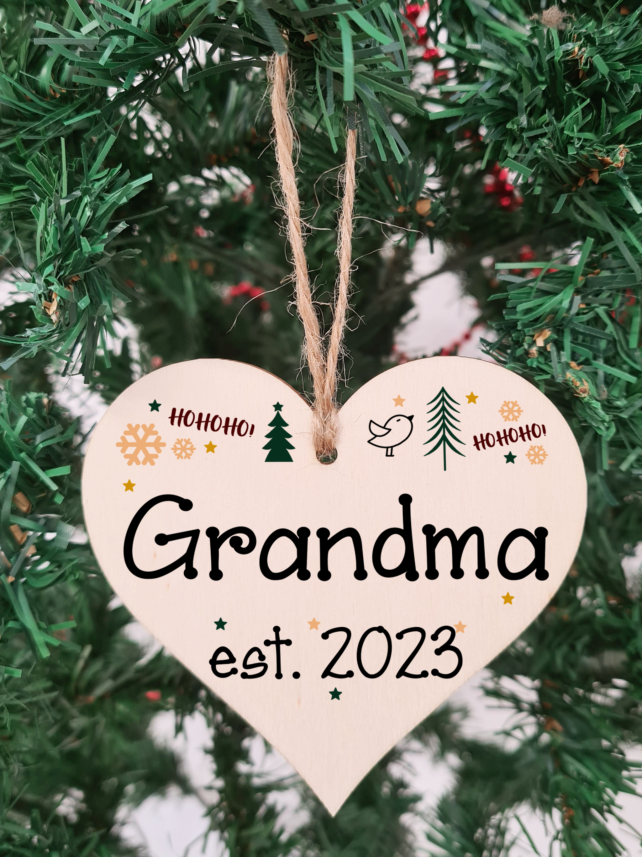 Handmade Christmas Hanging Wooden Heart Plaque Decoration Gift perfect grandmas grandparents newborns 2022