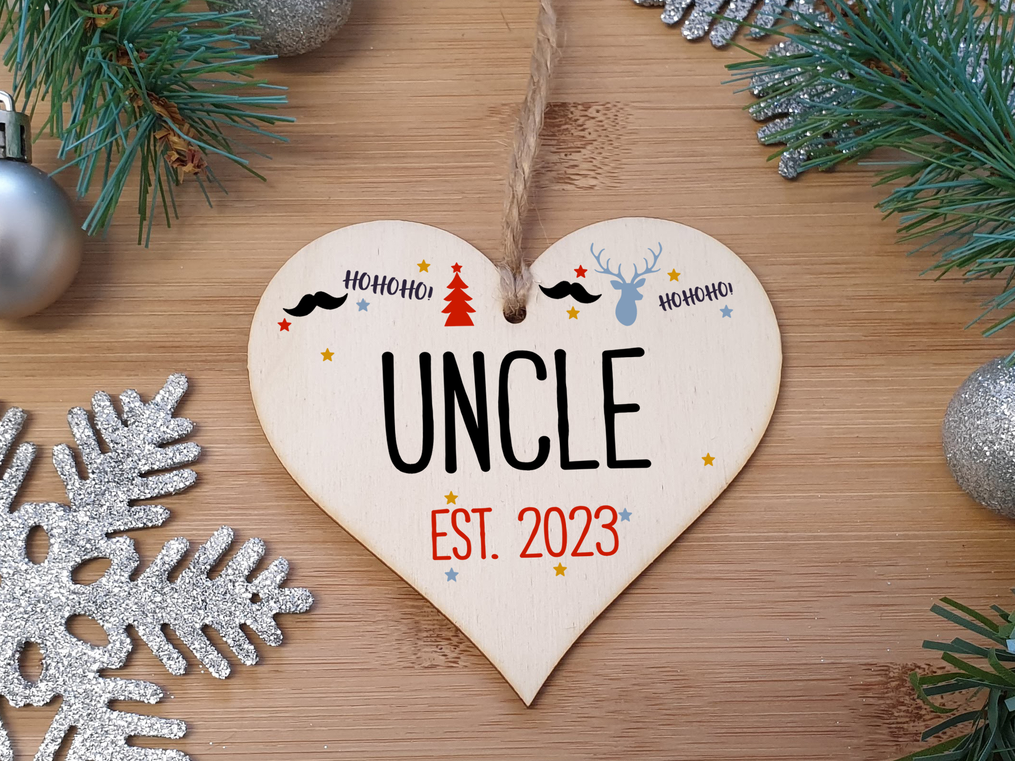 Handmade Christmas Hanging Wooden Heart Plaque Decoration Gift perfect uncles godparents newborns 2022