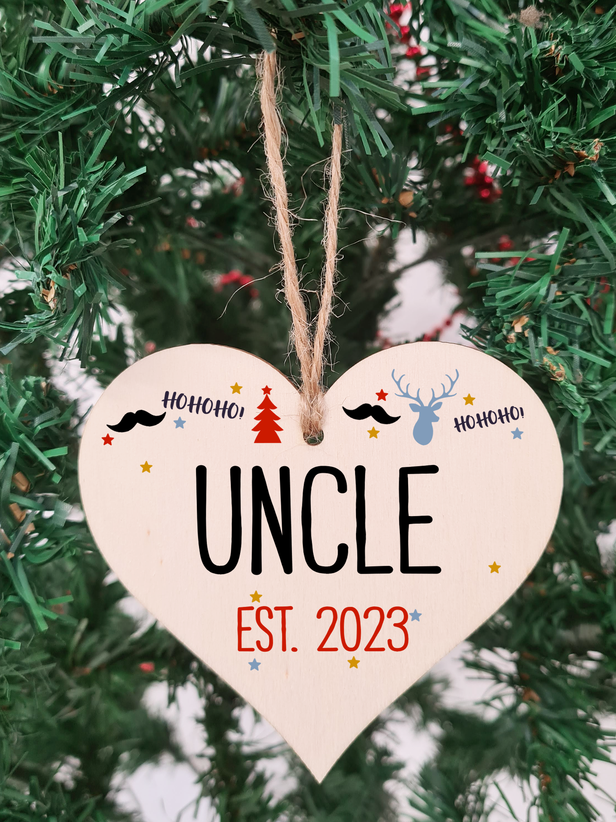 Handmade Christmas Hanging Wooden Heart Plaque Decoration Gift perfect uncles godparents newborns 2022