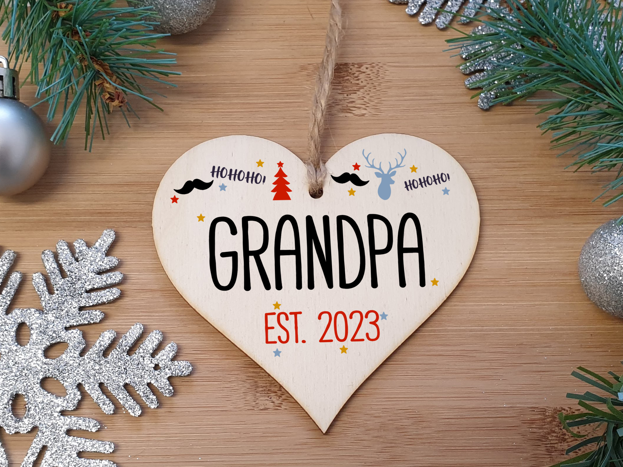 Handmade Christmas Hanging Wooden Heart Plaque Decoration Gift perfect grandpas grandparents newborns 2022