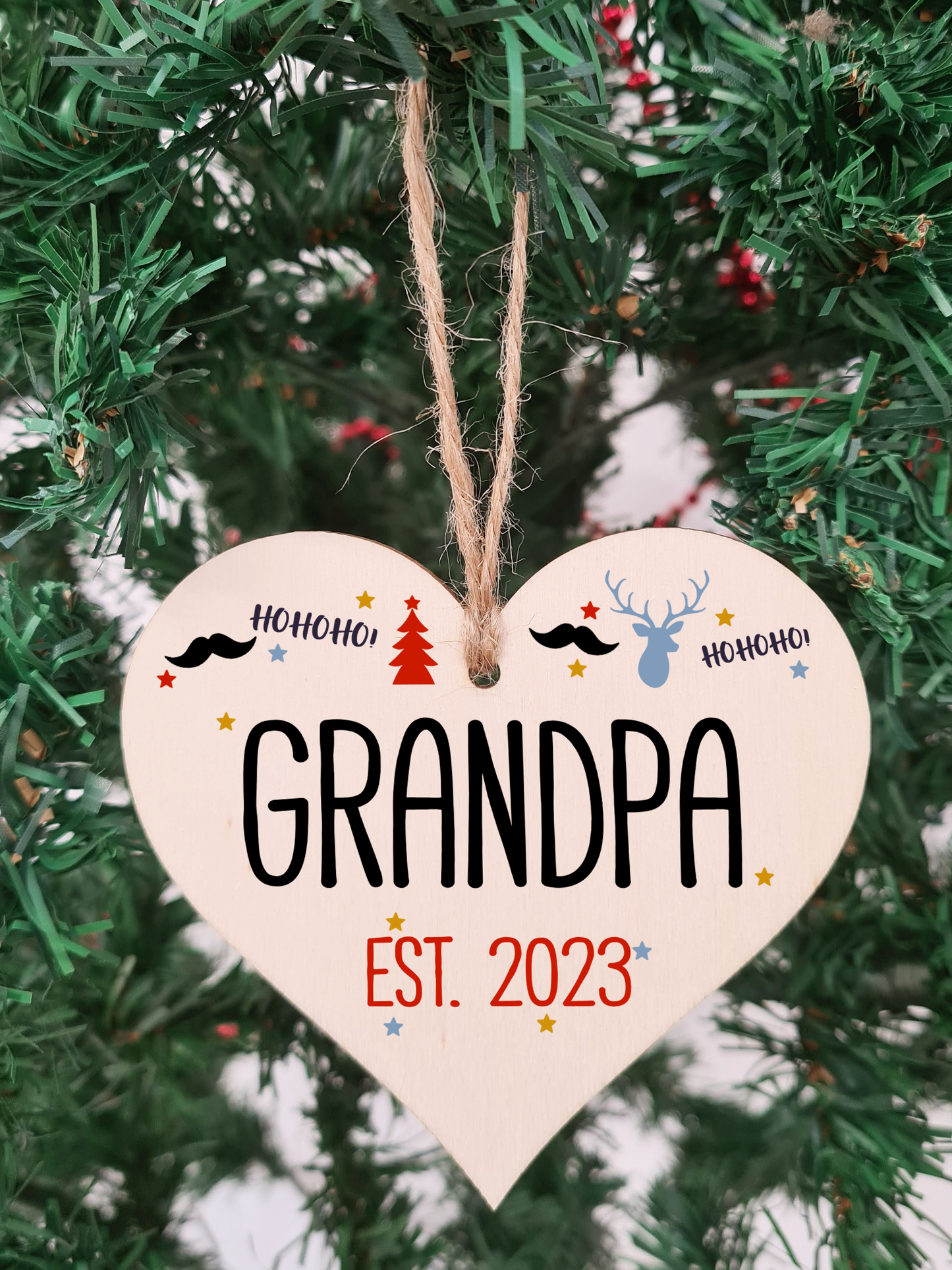 Handmade Christmas Hanging Wooden Heart Plaque Decoration Gift perfect grandpas grandparents newborns 2022