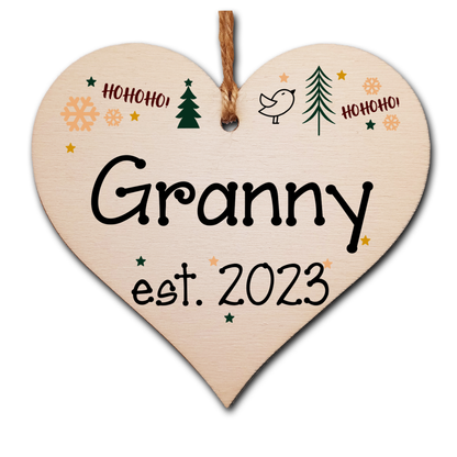 Handmade Christmas Hanging Wooden Heart Plaque Decoration Gift perfect grannys grandparents newborns 2022