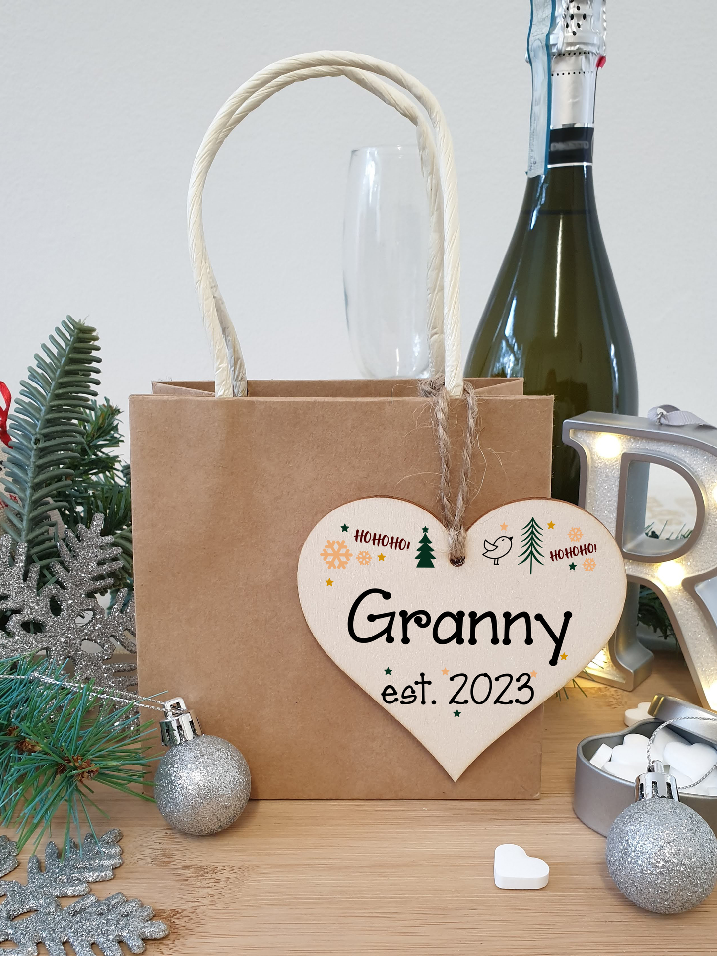 Handmade Christmas Hanging Wooden Heart Plaque Decoration Gift perfect grannys grandparents newborns 2022