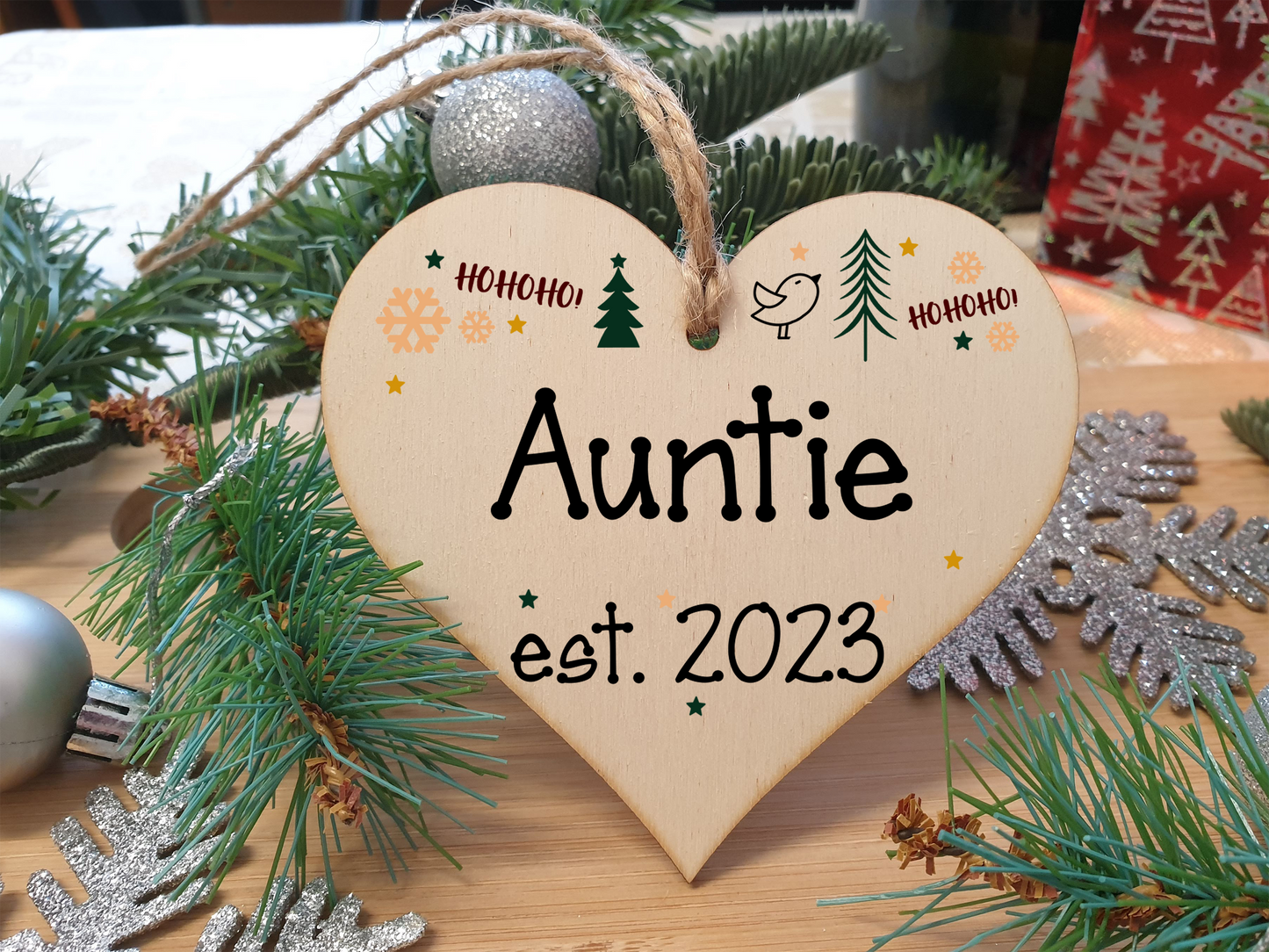 Handmade Christmas Hanging Wooden Heart Plaque Decoration Gift perfect aunties godparents newborns 2022