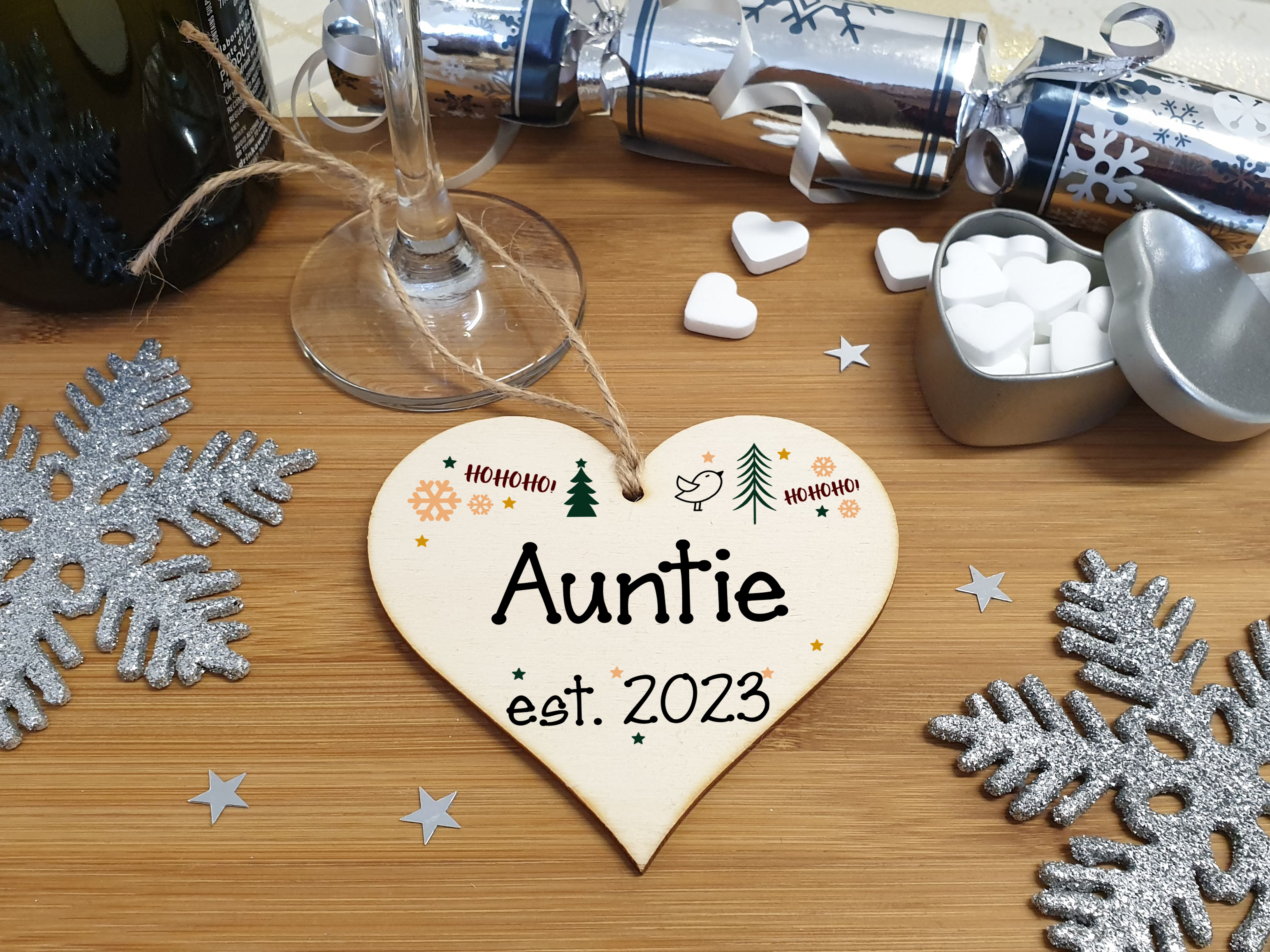 Handmade Christmas Hanging Wooden Heart Plaque Decoration Gift perfect aunties godparents newborns 2022