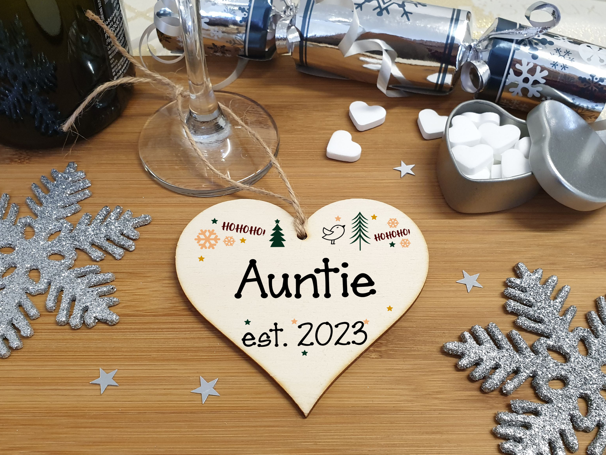 Handmade Christmas Hanging Wooden Heart Plaque Decoration Gift perfect aunties godparents newborns 2022