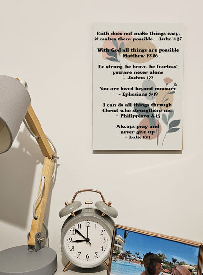 Christian Bible Verse A4 Wooden Plaque Print Sign Wall Art for Home Decor Gifts for Women Inspirational Comforting Family