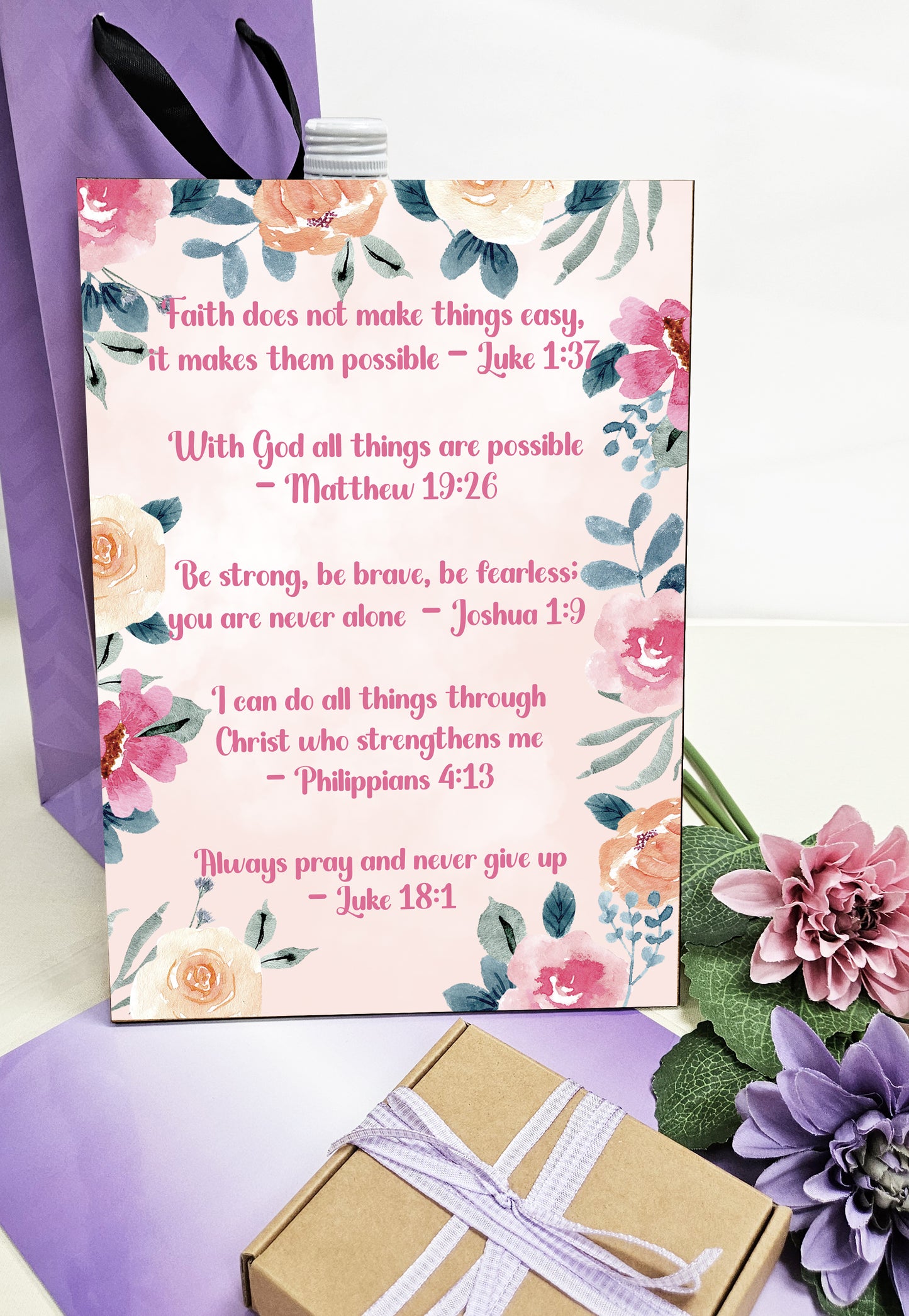 Christian Bible Verse A4 Wooden Plaque Print Sign Wall Art for Home Decor Gifts for Women Inspirational Comforting Family