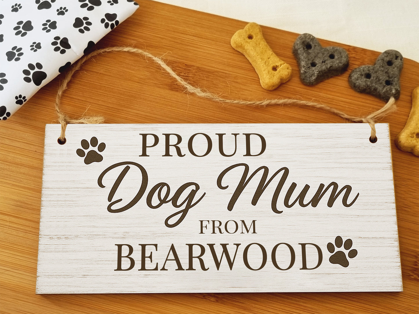 Dog Lover's Hanging Wooden Sign – Handmade Rustic Decor for Bearwood Homes