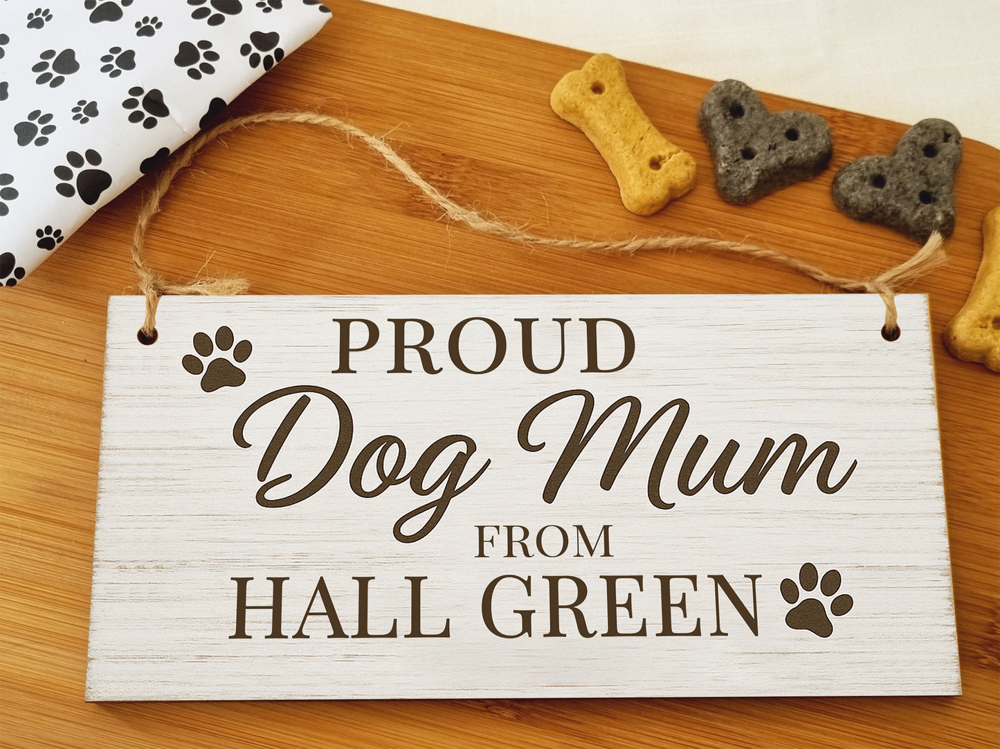 Dog Lover's Hanging Wooden Sign – Handmade Rustic Decor for Hall Green Homes