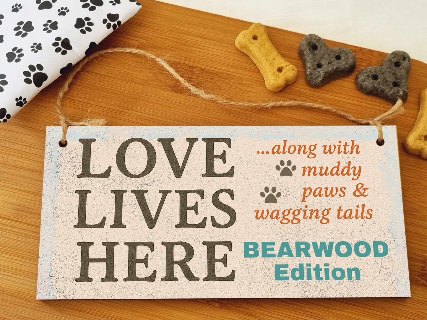 Dog Lover's Hanging Wooden Sign – Handmade Rustic Decor for Bearwood Homes
