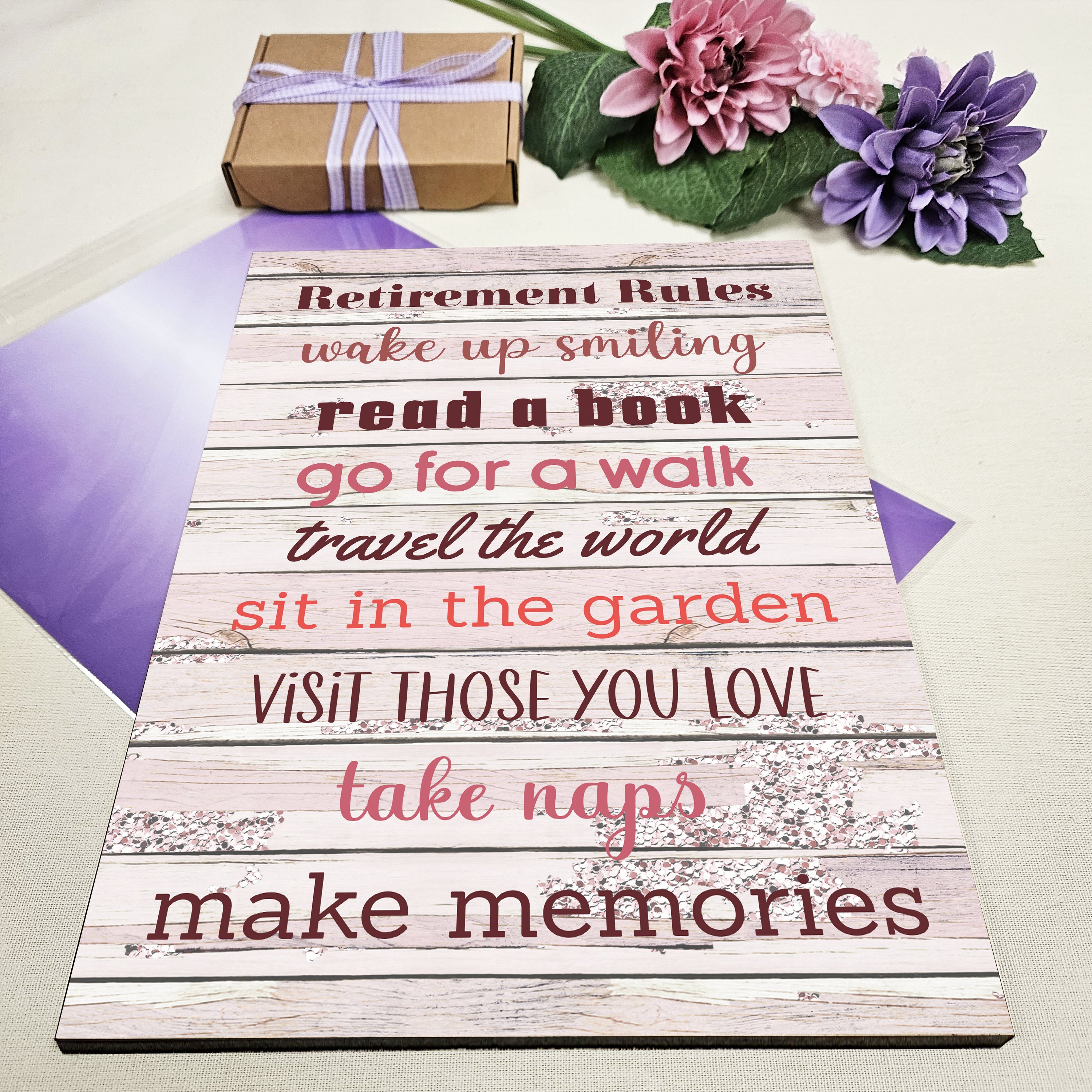 Motivational Wall Art Sign Plaque Inspire Every Day Vibrant Print Retirement Rules A4 Wooden Home Decor Uplifting Decoration