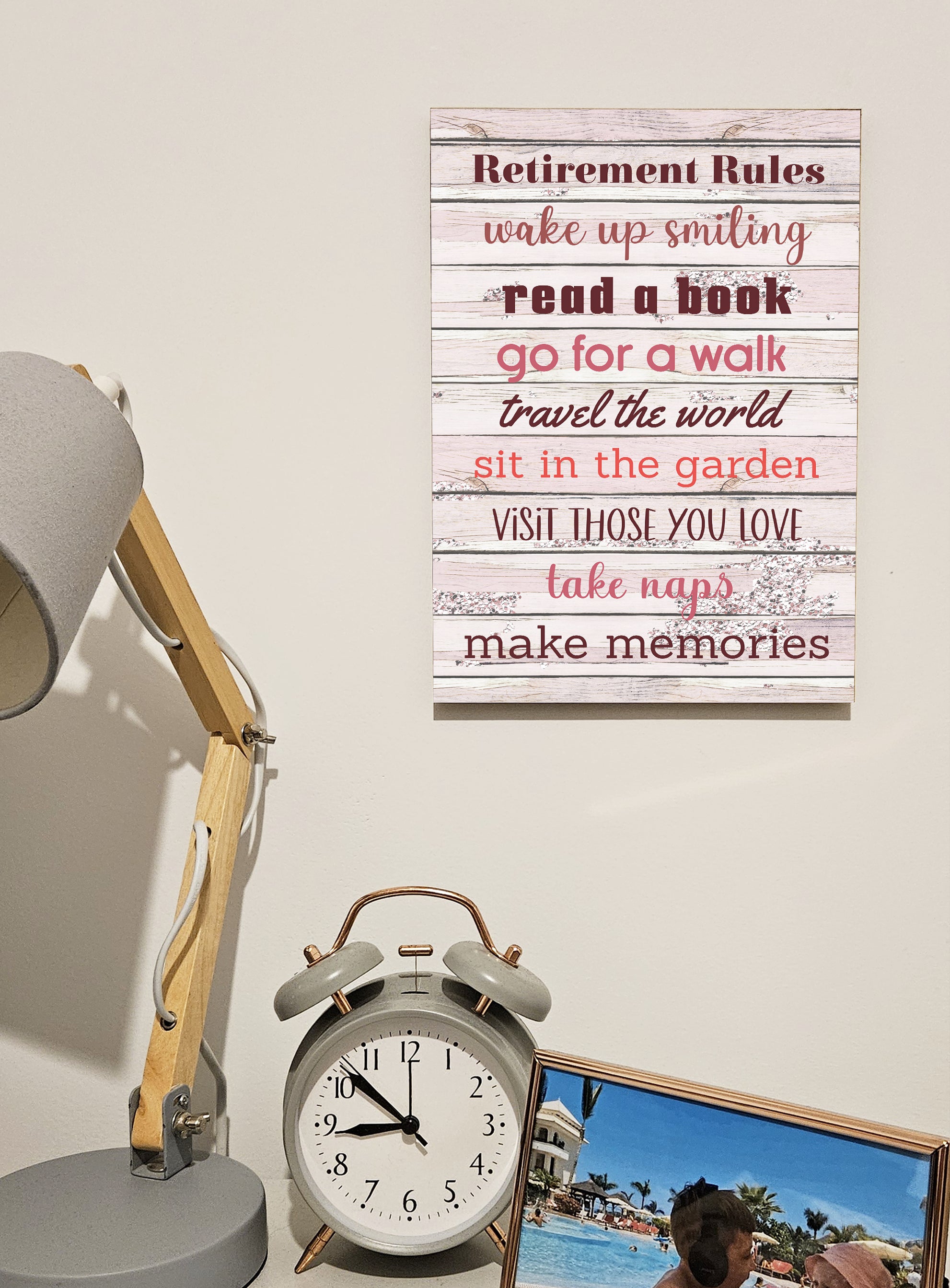 Motivational Wall Art Sign Plaque Inspire Every Day Vibrant Print Retirement Rules A4 Wooden Home Decor Uplifting Decoration